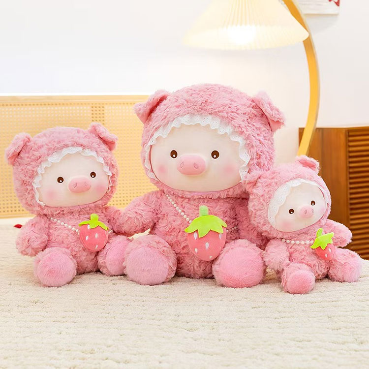 Lace Bonnet Strawberry Pig Plush Toy